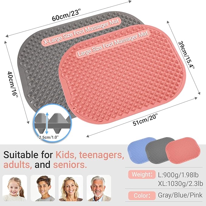 Silicone Foot Massage Mat, Extra-Large Reflexology Mat for Feet Relaxation, Portable Foot Acupressure Mat with Dual-Side Usage, Foldable Standing Desk Mat for Pain, Fatigue Relief(Pink-XL)