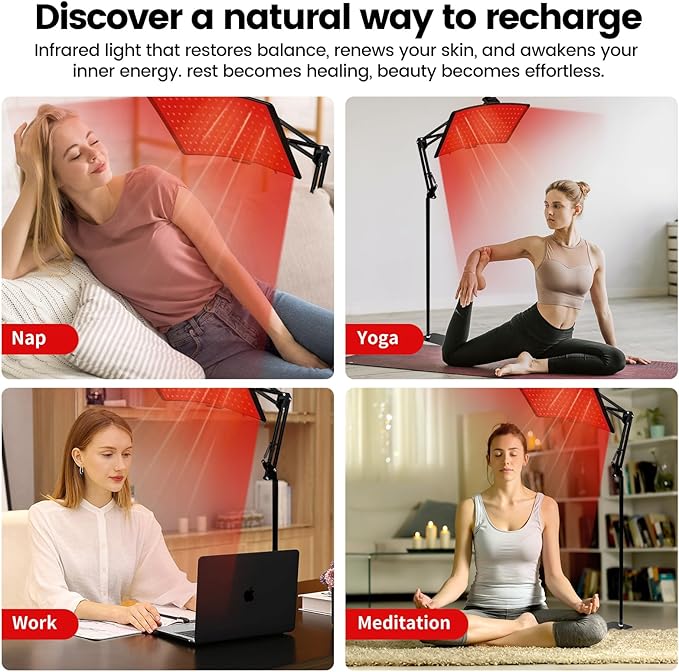 Red Light Therapy for Body & Face with Quick Clip, Infrared Light Therapy Lamp with Adjustable Stand, 660nm & 850nm Red Light Therapy Panel for Waist Knee, Muscle Recovery