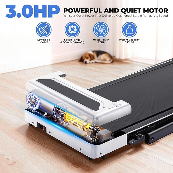 GTPLAYER Walking Pad Treadmill with Adjustable Height Handle Bar, 3HP Quiet Foldable Under Desk Treadmill, Portable Treadmills for Home 350LBS with Remote Control LED Display
