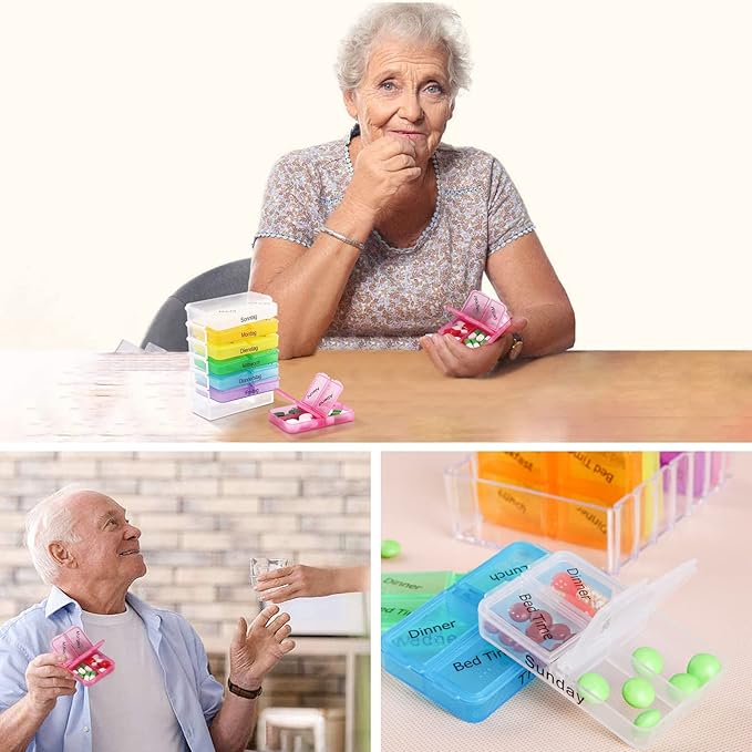 Pill Box,Weekly Pill Organizer, Medicine Organizer, 7 Days Weekly Dispenser Am Pm Storage Pill Container Tablet Sorter Daily Pill Case to Hold Medication, Vitamins, Fish Oil and Supplements, Week