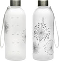 bzyoo 32oz 1 Liter Clear Water Bottle with Time Marker, Dandelion Design, Durable Plastic, BPA-Free, Reusable with Measurement Markings for Fitness and Outdoor Activities (Color: Silver)
