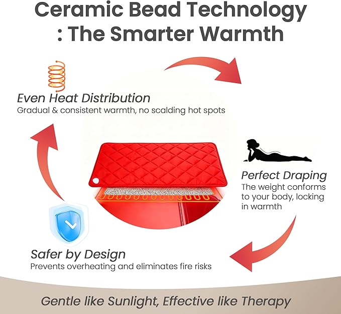 Ultra-Soft Flannel Heating Pad with Crystal Beads - 9 Heat & 4 Timer Settings, Machine Washable for Pain Relief, 33x17 Inch - Classic Red