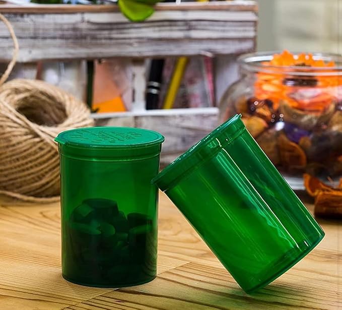 100Pcs Empty Pill Bottles with Caps, 13 Dram Empty Prescription Vial, Waterproof Airtight Joint Pill Bottles with Pop Top Caps, Medicine Container for Pill, Crafts, Candy, Supplements(Green)