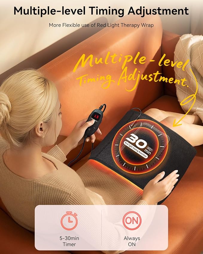 2025 Red Light Therapy Belt, 3 Wavelengths, 5 Levels of Power Adjustment, 3 Red Light Therapy Modes, New Upgraded Skin-Friendly TPU Material, 51.18"x7.08" for Pain Relief and Relaxation