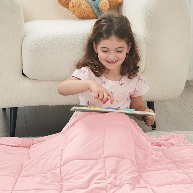 yescool Weighted Blanket (7 lbs, 41" x 60", Pink) Cooling Heavy Blanket for Sleeping Perfect for 60-90 lbs, Breathable Blanket with Premium Glass Bead, Machine Washable