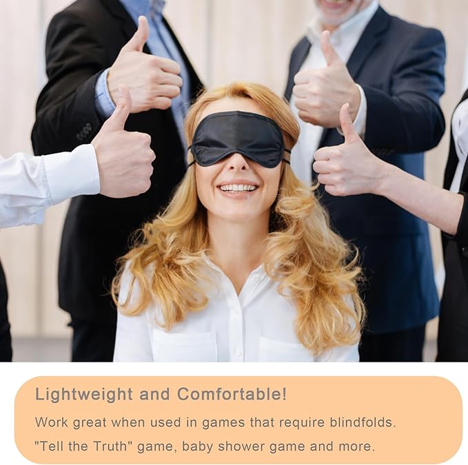 6 Pack Blindfold Eye Mask Cover Sleep Mask for Party Games Travel Sleep Team Build Party Supply with Adjustable Strap for Women Men Kids, Black