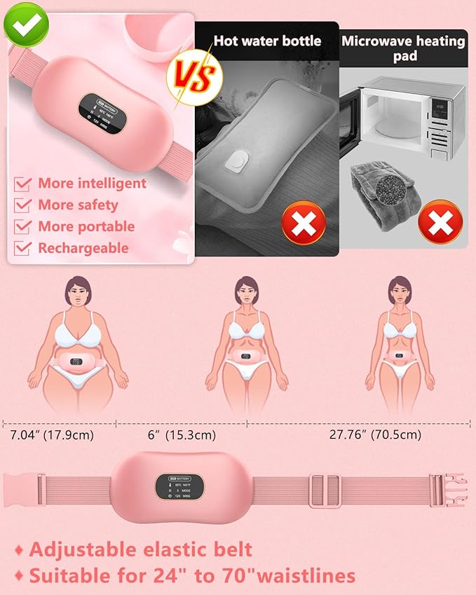 Heating Pad for Period Cramps,Upgrade Portable Heating Pads with Display&4 Timer Auto Off,Cordless Menstrual Heating Pad Back Pain Relief Belt with Massager Her Women Girls Stocking Stuffers