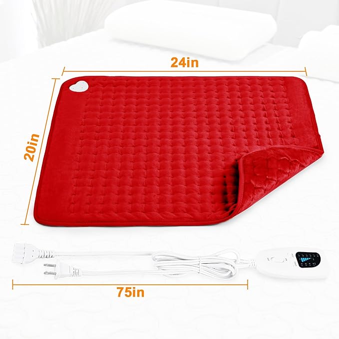 Deepsoon Heating Pad,Electric Heating Pads for Back,Neck,Abdomen,Moist Heating Pad for Shoulder,Knee,Arms,Legs,Dry/Moist Heat & Auto Shut Off,Christmas Gifts for Men and Women,Red,24x20 Inch