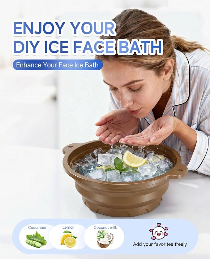 Ice Face Bowl with Built-in Ice Tray, Collapsible Silicone Facial Ice Bath Bowl for Cold Plunge Therapy, Skin Tightening & Acne Relief, Portable Spa Tool for Home & Travel Versatile Use