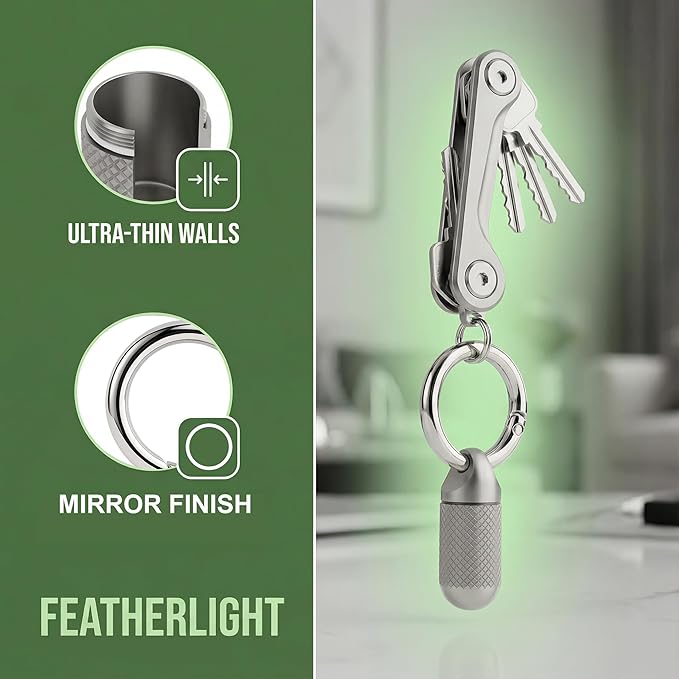 Titanium Alloy Mini Waterproof Keychain Pill Holder, Portable Storage for Emergency Medicine