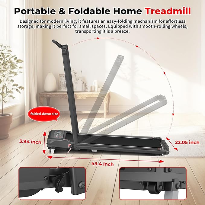 SubSun 2 in 1 Folding Treadmill, Walking Pad with Handle Bar, Under Desk Treadmill with 265 Lbs Capacity for Office, Remote Control