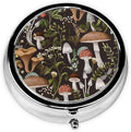 Metal Silver 3 Compartment Pill Box Pocket Portable Mini Travel Pill Case Small Round Decorative Medicine Box Vitamin Pill Organizer with Insect Mushroom