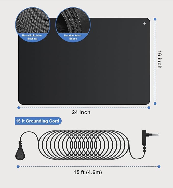 Urvoix Grounding Mat for Feet, 16" x 24" Earth Mat Grounding Pad for Sleep, Boost Energy & Wellness, Earth Therapy, Grounding at Home, Office, Work | Includes Conductive Test Pen
