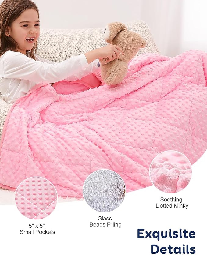 Kivik Weighted Blanket 7 lbs, Small Minky Dotted Blankets, Soft Heavy Blanket Throw, Machine Washable, 41 x 60 Inches Pink
