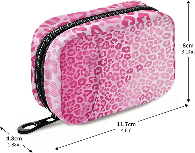 Gradient Pink Leopard Print Travel Pill Organizer Case Box Container Weekly Portable Vitamin Medicine Holder Storage Bag with Zipper Removable