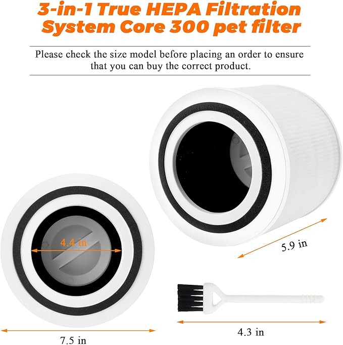 Core 300 Replacement Filter for LEVOIT Core 300 Core 300-P Core 300S VortexAir Air Purifier-Core 300-RF-3-in-1 H13 True HEPA&Activated Carbon Filter-2 Pack White Core 300-P Filter by Blutoget