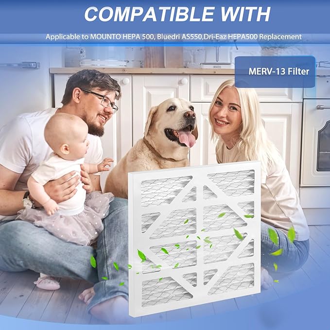 5-Pack HEPA 500 Air Scrubbe Replacement Compatible with MOUNTO HEPA 500, Bluedri AS550,Dri-Eaz HEPA500, Easy Installation MERV 13 Air Filtration System Filter Size 15.75x 15.75 x 0.75in (5)