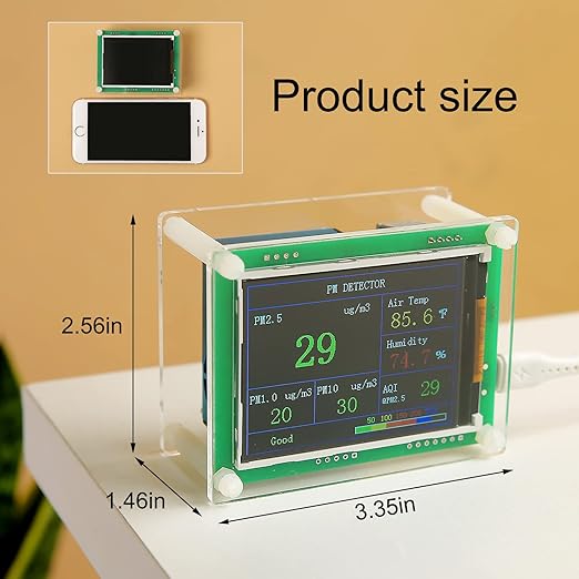 Air Quality Monitor pm2.5 pm10 pm1.0 Detector Indoor air Quality Test kit for Cars ,Home,Office,Hotel etc (PM2.5,AQI)