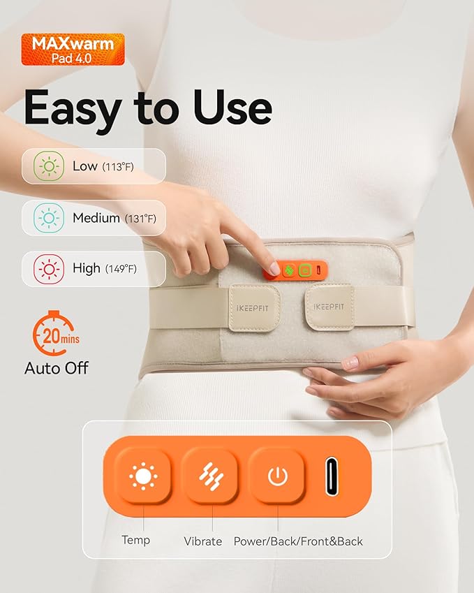 Cordless Heating Pad with Massager for Back Pain Relief: MAXwarm® 4.0, Portable Heated Back Brace with Lumbar Support for Sciatica, Large 8000mAh Battery, Christmas Gift for Women Men 70"