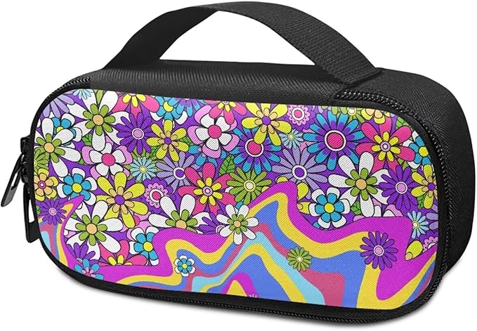 Hippie Flowers Purple Insulin Cooler Bag Water & Scratches Resistant Glucose Meter & Diabetic Supplies Travel Case to Store Insulin Pen, Lancets, Insulin Syringe