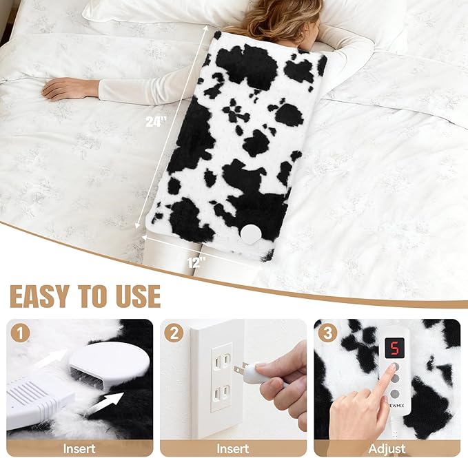 Cow Print Heating Pad for Back Period Cramps Neck Shoulder Pain Relief, Portable Electric Heat Pads Cow Stuff Gifts Ideas, Funny Useful Self Care Christmas Birthday Gift for Women Mom Her Adults Teens