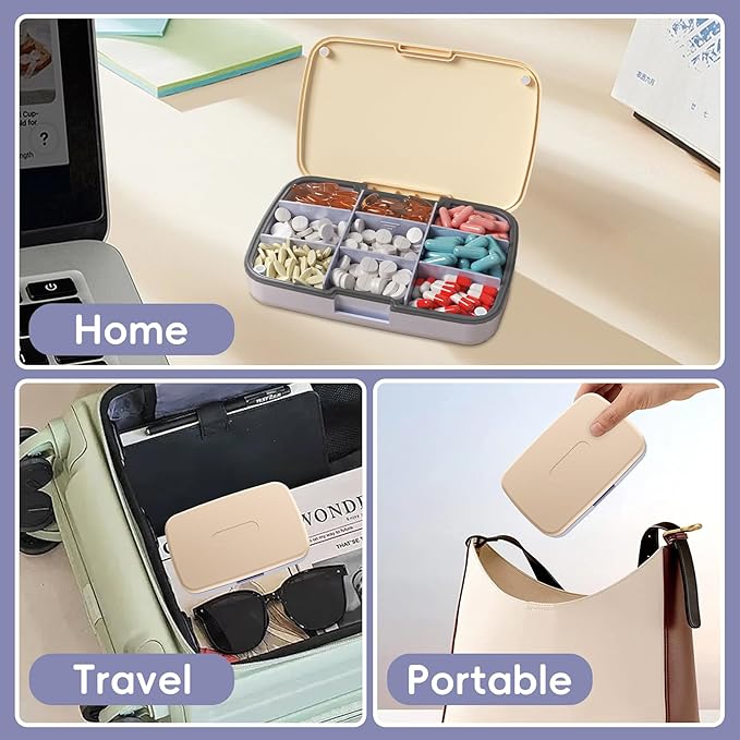 9-Compartment Magnetic Pill Organizer - Daily Pill Case with Adjustable Compartments, Waterproof Silicone Seal for Travel, Home & Office Use (Blue)