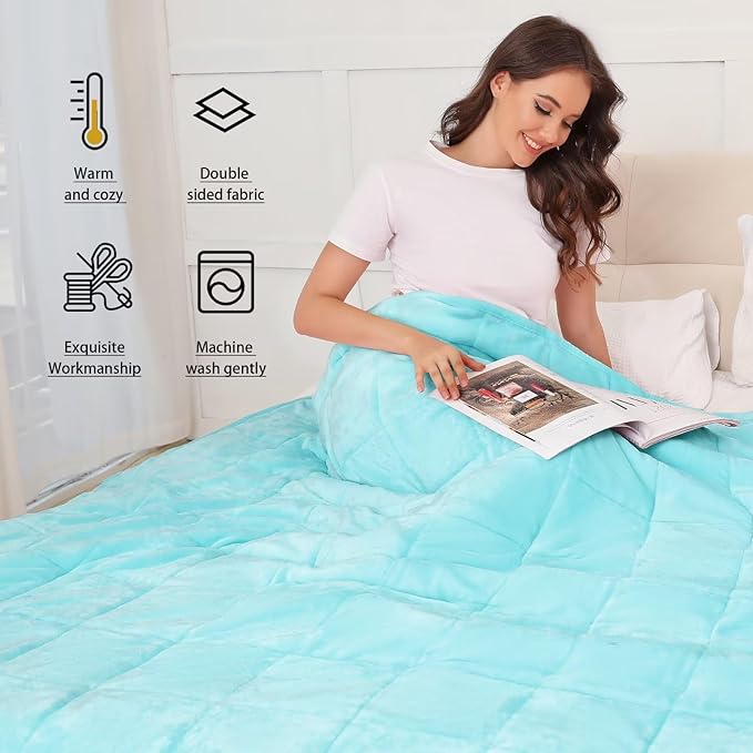 Alomidds Weighted Blanket for Adults, 12lb Twin Size Weighted Blankets,Heavy Blanket with Shiny Soft Shiny Fleece and Cozy Warm Sherpa for Couch Bed, 48 x 72 inches,Aque