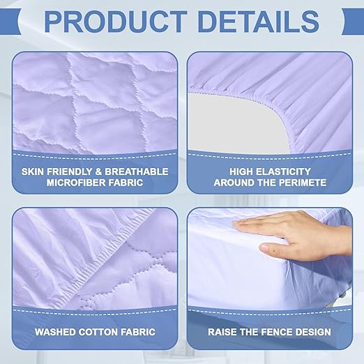Lounsweer 3 Piece Hospital Bed Sheet Set, Purple Waterproof Bed Sheet Set, Incontinence Protection for Home and Hospital Use, Include 1 Fitted 36" x 84" x 12" 1 Flat and 1 Pillowcase