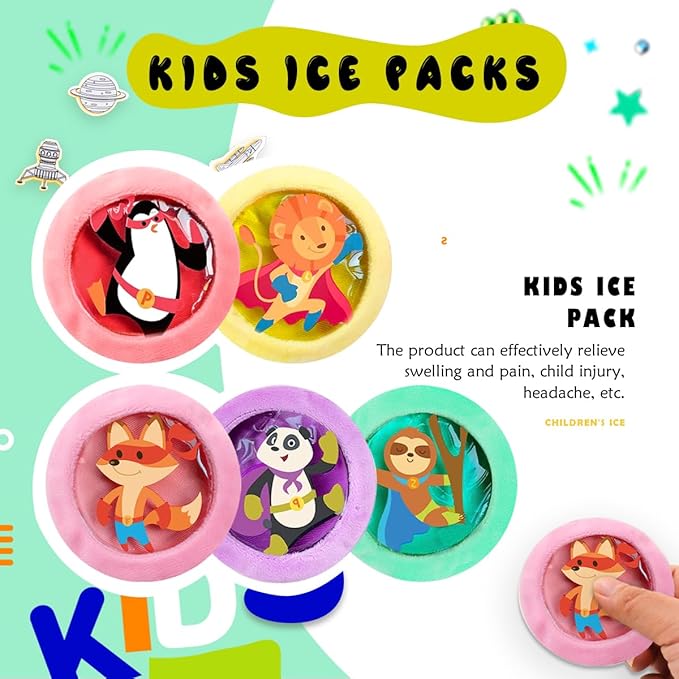 Kids Ice Pack, Hot or Cold Pack Gel Cooling Pad, Reusable for Injuries Medical Health,Swelling and Pain Relief, Tired Eyes, Child Injury, Headache, Sinus Relief (5 pcs) Vary