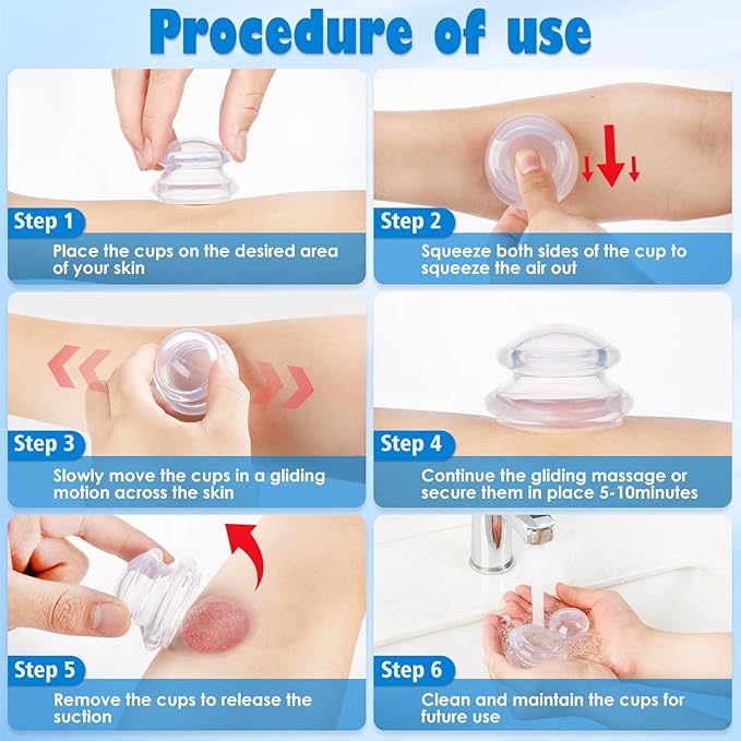 3PCS Silicone Cupping Therapy Set Massage Cups for Muscle Relief/Facial Cellulite Massage/Body Sculpt, Home Use Portable Body Sculpting Kit with Large, Medium, Small Cups (Clear)