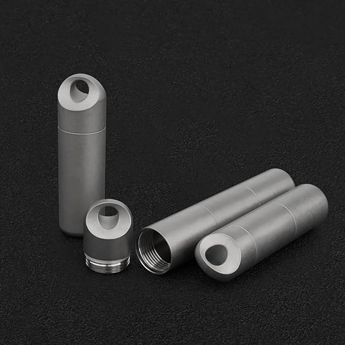 Titanium Pill Holder Keychain for Travel, Waterproof Pill Case Organizer with Silicone Sleeve, Portable Metal Medicine Container Bottle with Detachable Layers for EDC, Men, Women (L 3 Layer)