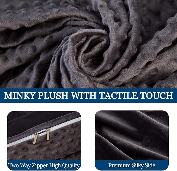 Weighted Blanket with Cover Queen Size Heavy Blanket Removable Soft Grey Blankets Microfiber Washable Heated Weighted Throw Blankets Winter Warm Weighted Comforter 25lbs, 60 * 80