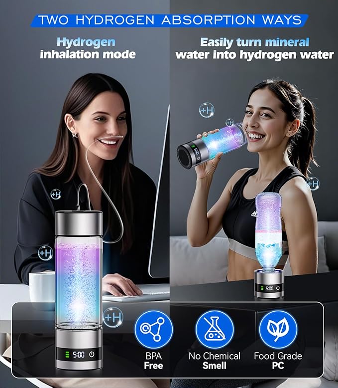 4.0 Upgrade Hydrogen Water Bottle & Hydrogen Absorption 【SGS Certification - 6000PPB】【NO.1-100% Odorless】 Hydrogen Water Bottle - 2025 SPE PEM Technique, Applicable to Various Water