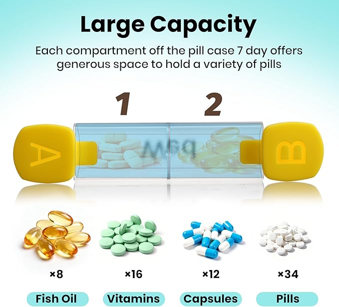 Weekly Pill Organizer 2 Times a Day, Lockable 7 Day AM PM Pill Box for Seniors, Large Travel Pill Case for Vitamins, Fish Oil, Supplements and Medication, Waterproof BPA-Free ABS, Clear