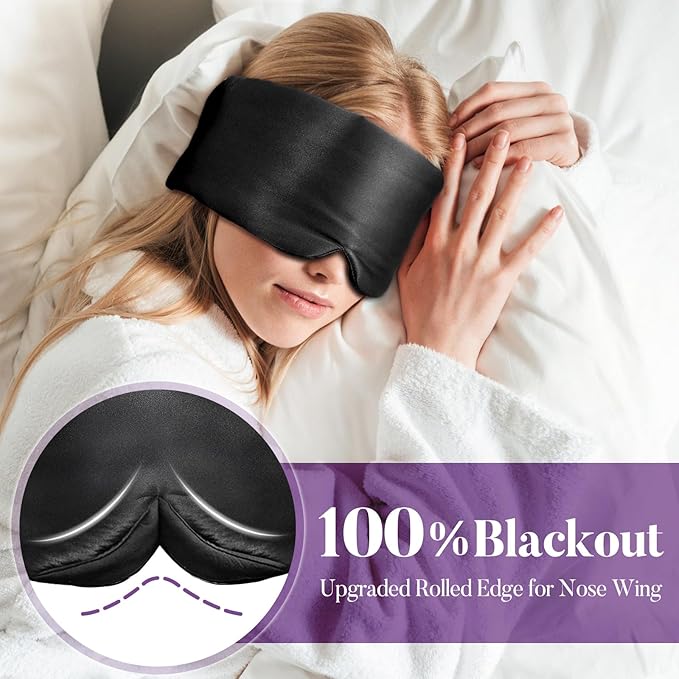 Sleep Mask for Side Sleepers, Blackout Eye Mask with Soft & Breathable Fabric, Comfort-Fit Nose Bridge & Adjustable Strap for Women and Men- Black