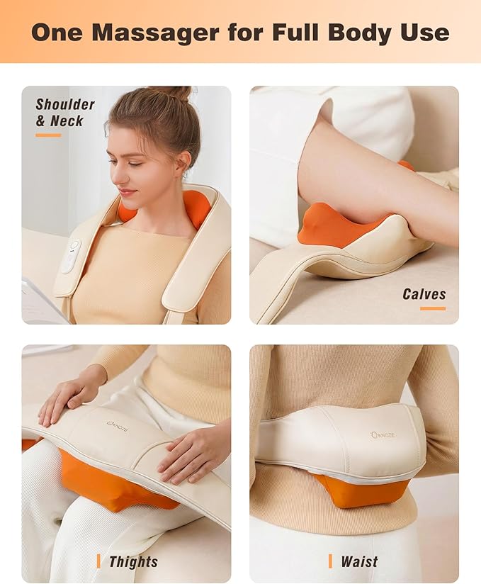 KNQZE Neck and Shoulder Massager with Heat, Cordless Back and Neck Massager, Upgraded Graphene Heating, 4D Shiatsu Deep Kneading Massage for Shoulder, Back Pain Relief (Beige)