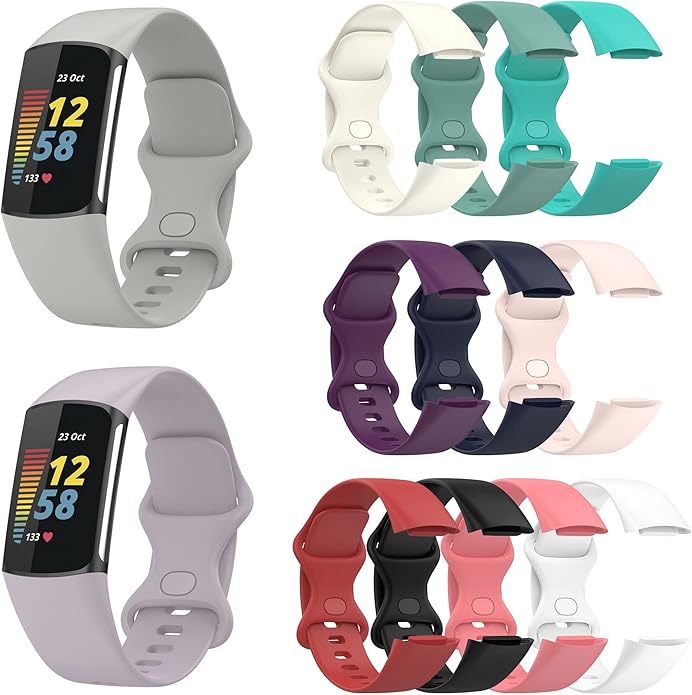 Compatible with Fitbit Charge 6 Bands, Replacement Soft Silicone Watch Straps Soft Wristband for Fibit Charge 5/Charge 6 Fitness Tracker Women&Men (Small)