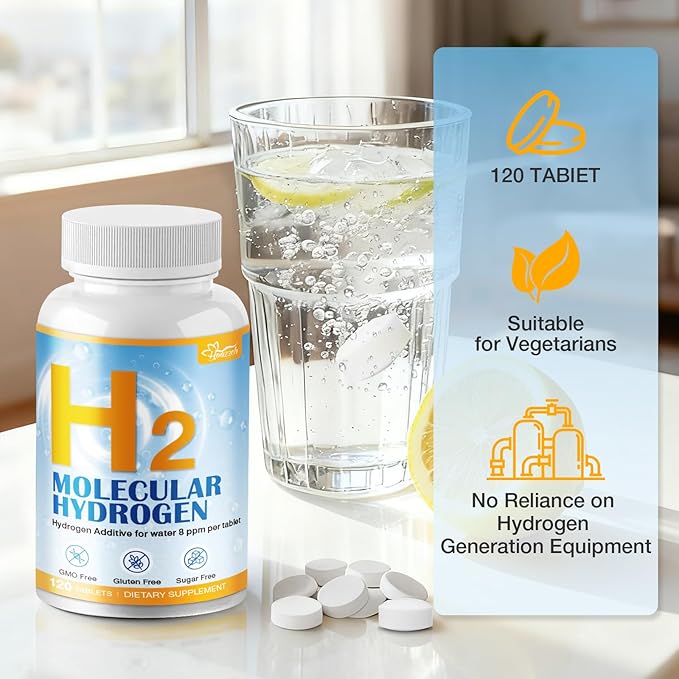 Magnesium -Infused Hydrogen Water Tablets (120 Servings) 8 PPM H2 Molecular Tablets for Energy Boost, Brain Health & Cognitive Support, Lemon Flavor, Gluten-Free & Non-GMO