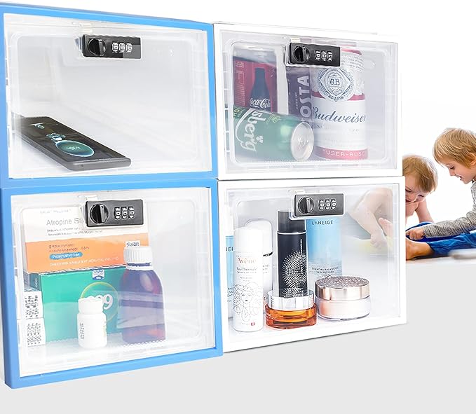 SANIDIKA 2 Pack Large Refrigerator Lockable Box - Childproof First Aid Locking Box Pill Case Medical Organizer - Ipad Tablet Phone Jail
