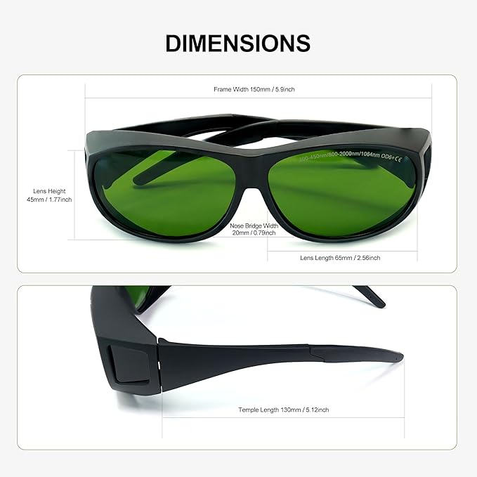 Laser Safety Glasses, OD6+ Eye Protection Goggles 200-450nm 800-2000nm 1064nm for IPL Fiber Laser Engraving Machine & Hair Removal