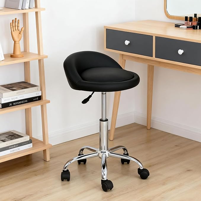 SUPER DEAL Adjustable Height Hydraulic Rolling Swivel Salon Stool Chair, Tattoo Facial Massage Spa Medical Stool with Backrest Wheels, Black