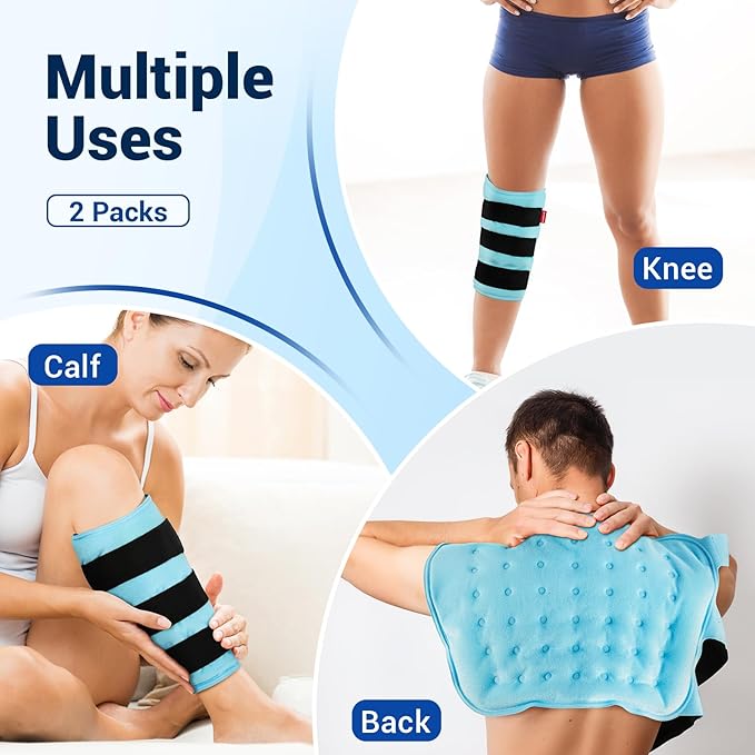 Comfytemp Extra Large Calf Shin Splint Ice Packs for Injury Reusable Gel, Knee Cold Pack, Hot Cold Compress Sleeve for Swelling, Tendonitis, Elbow, Leg, After Surgery Choice, 2 Pcs, L - XL