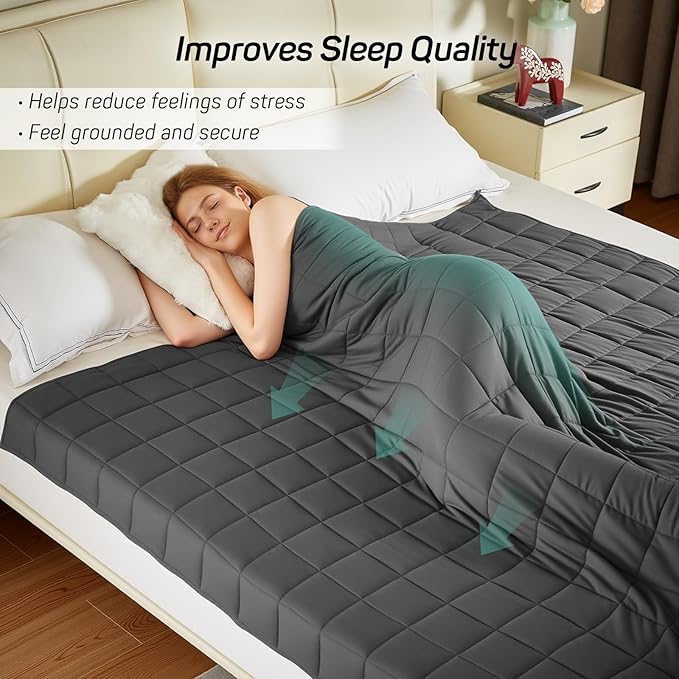 Weighted Blanket for Adults 15lbs, 48"x72", Twin Size Soft Cooling Weighted Blanket for 125-180lbs, Breathable Heavy Blanket with Glass Beads Warm Thick Blanket for Bed Sofa All Season, Dark Grey