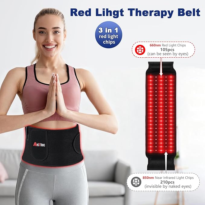 Red Light Therapy Belt for Body 660nm & 850nm Infrared Light Therapy Wrap, 51‘’x7‘’ Adjustable Heating Belt for Home Use with Controller