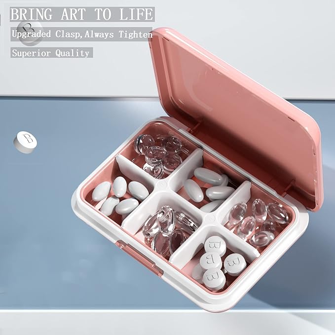 DUBSTAR Travel Pill Organizer Moisture Waterproof Small Pill Box for Pocket Purse 4+6 Compartments Portable Pill Case Medicine Vitamin Holder Container,Pink