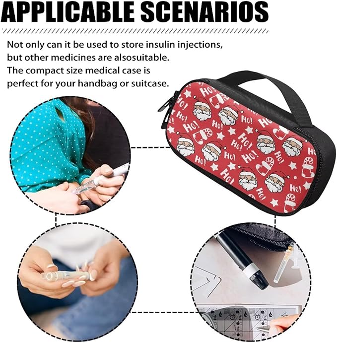 Christmas Santa Claus Insulin Cooler Travel Case Diabetic Medication Insulated Organizer Portable Medicine Cooling Bag for Insulin Pen and Medical Diabetic Supplies Christmas Decor