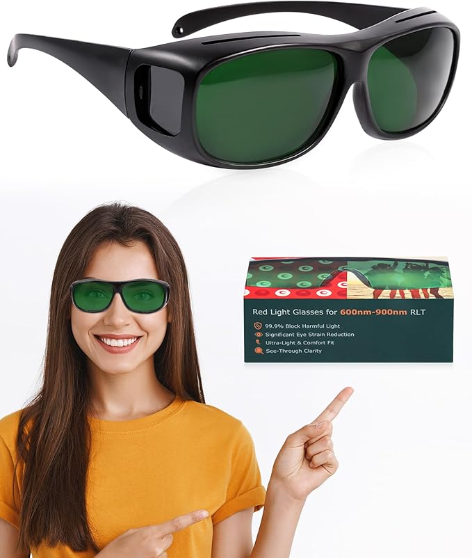 LIGHTMEUP Red Light Therapy Glasses, Superior Eye Protection for Infrared & LED Light Sessions–Blocks 200-2000nm Harmful Wavelengths,Maintain Visibility, Lightweight Comfortable Red Light Goggles