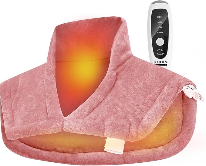 Heating Pad for Neck and Shoulders and Back Pain Relief, Weighted Heat Pad with Dry&Moist Heat, Neck Heating Pads 4 Heat Settings, Auto-Off, Christmas Gifts for Women Men Mom Dad, 19'' x 22'', Pink