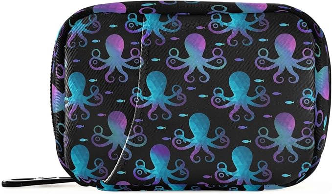 Travel Pill Organizer Bag Weekly Pill Organizer Case Gradient Octopus Fish Portable Small Daily Pill Boxes for Vitamin Fish Oils Supplement Holder with Zipper Compact Size