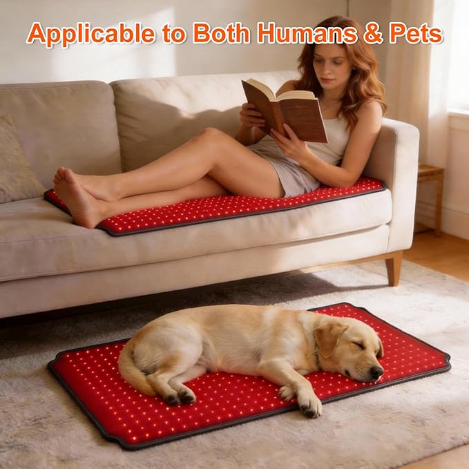 39.4"*18.1" Red Light Therapy Pad for Dogs Body, 480 LEDs Redlight Therapy Wrap with Timer, Heating Mat Products with Band for Back Belly Leg Knee Thigh, Gifts for Men, Women, Pets Dog